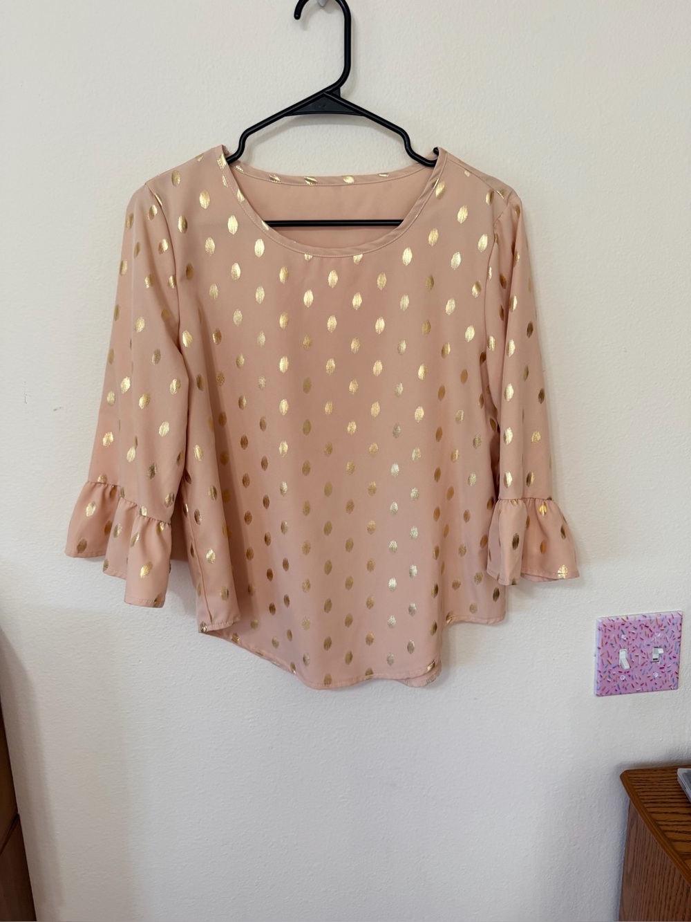 Emery Rose polka dot blouse bell sleeves